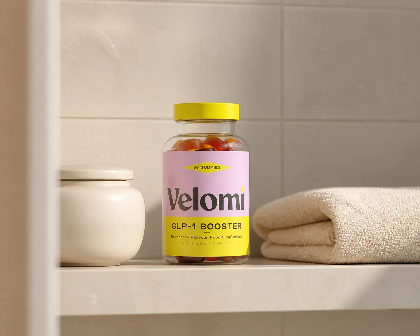 Velomi GLP-1 Gummies — Verpackung im Alltag